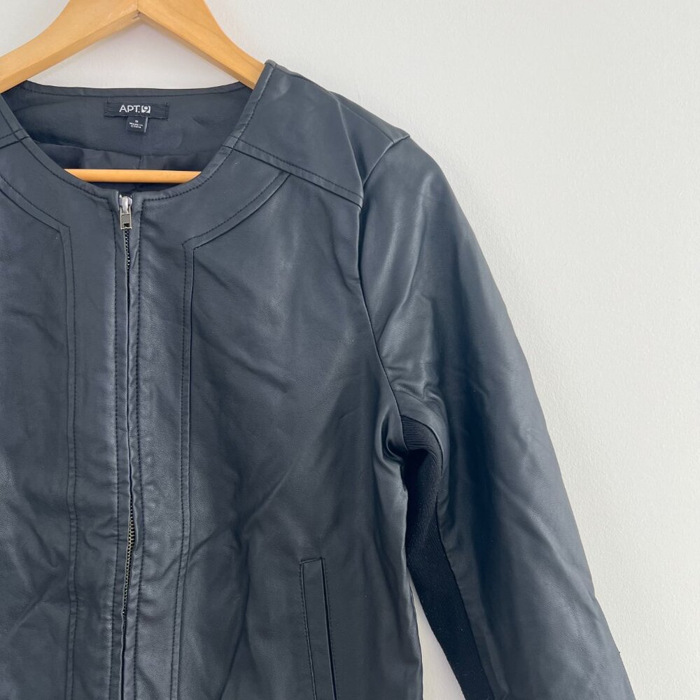 Apt 9 Faux Leather‎ Moto Jacket Black Stretch Sleeve Minimalist Zip Small - Picture 4 of 11